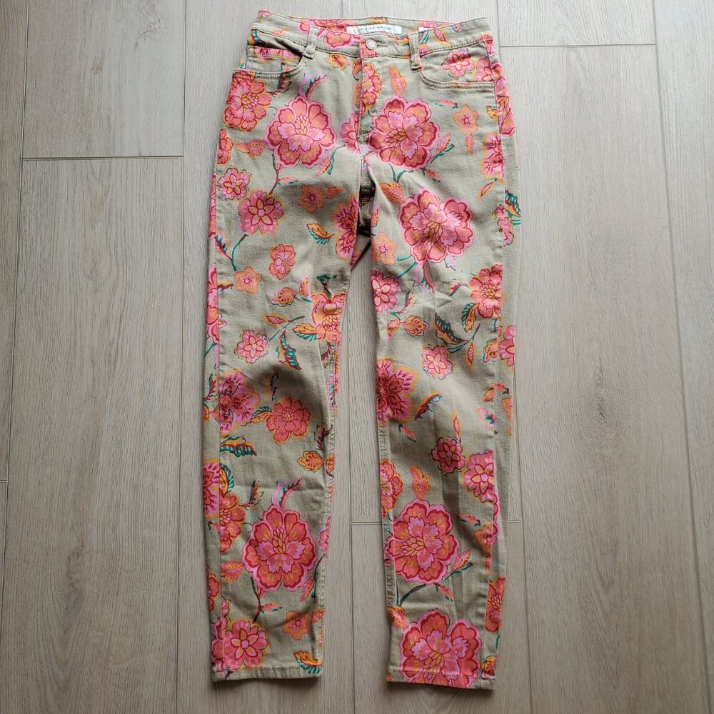 Jones New York Women's Floral Print Straight Leg Chino Pants Size 8